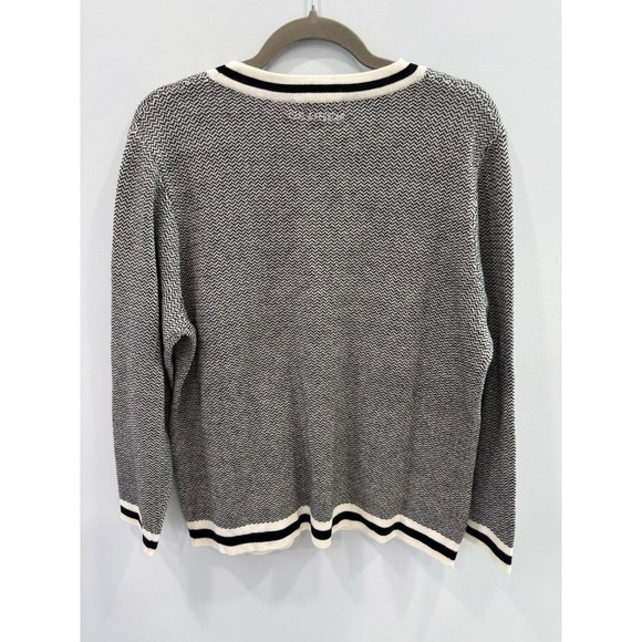 Carla Ferroni Black White Knit Cardigan Sweater Size Large NWT Quiet Luxury - Picture 2 of 11